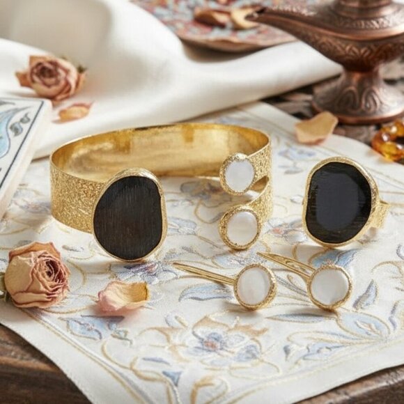 Turkish Artisan Luxury Jewelry Set 18K Gold Plated Brass Genuine Gemstones - Picture 11 of 11